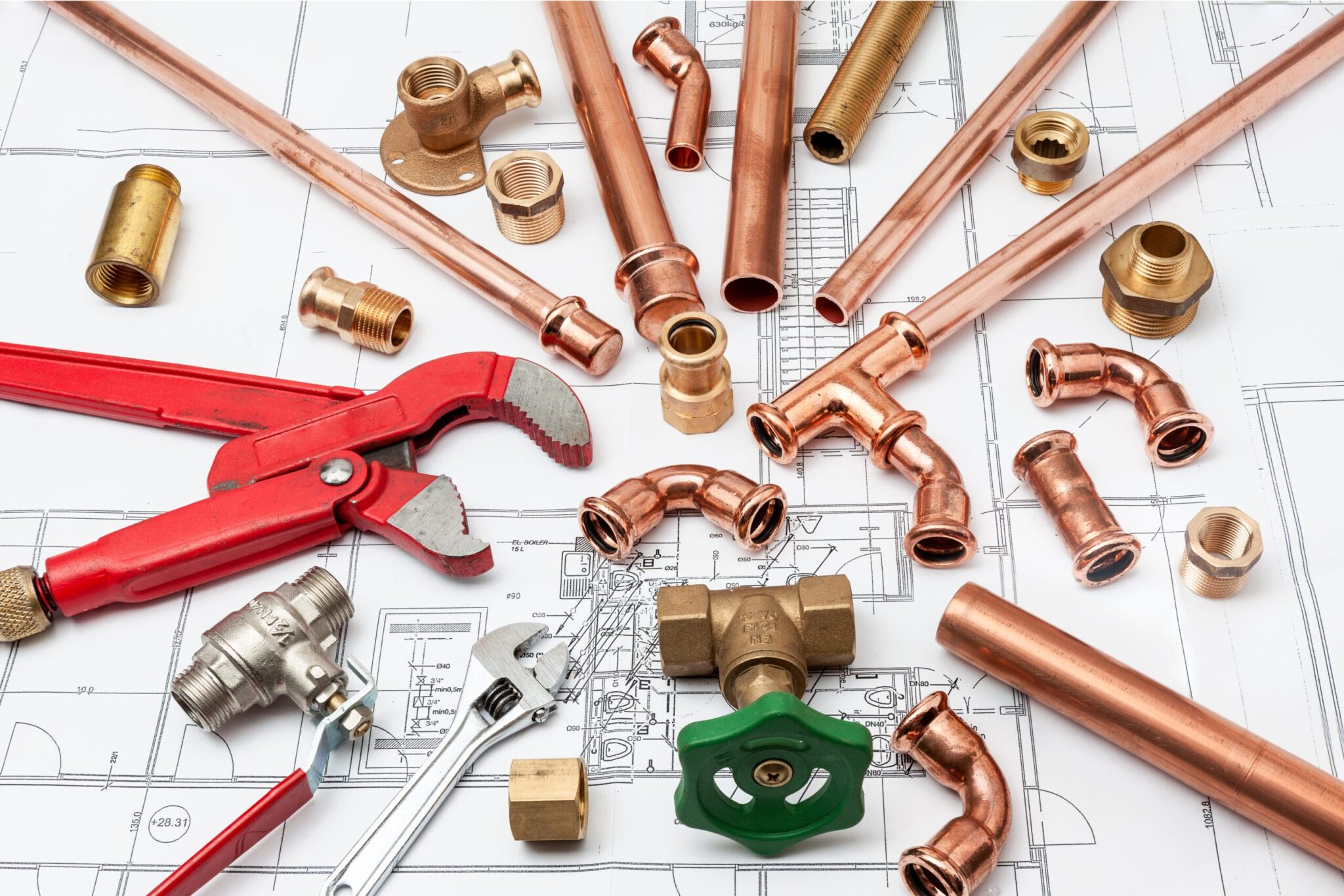 Copper pipes, fittings, valves, and plumbing tools in Powder Springs