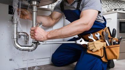Technician using electronic equipment to detect a plumbing leak in Powder Springs